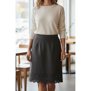 VERSAILLES New York Lined Black Flannel Cut Out Hem Skirt Ladies Size 18